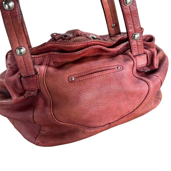 B Makowsky Lisbon Brown Red Drawstring Pocket Hobo Bag Satchel - Picture 5 of 16
